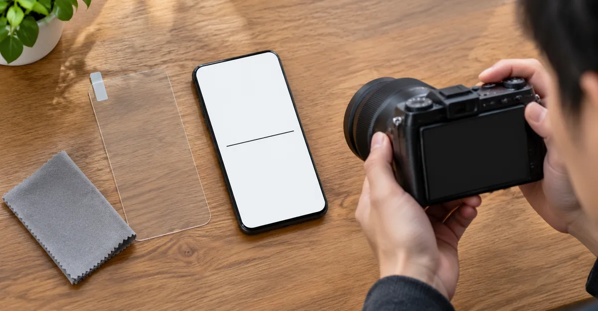 Photographing a white phone screen that shows one horizontal line