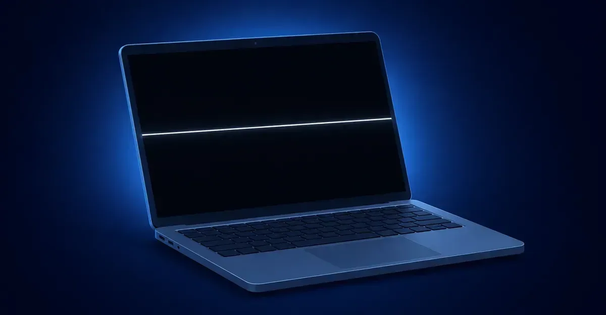 Black screen with a white line on a laptop display