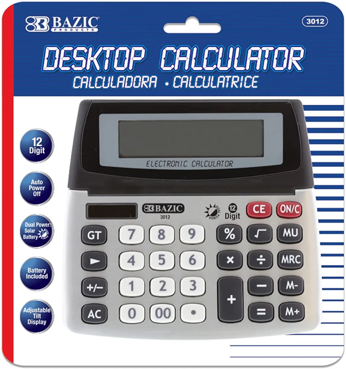 BAZIC 12-Digit Dual Power Desktop Calculator with Adjustable Display (3012) — product photo