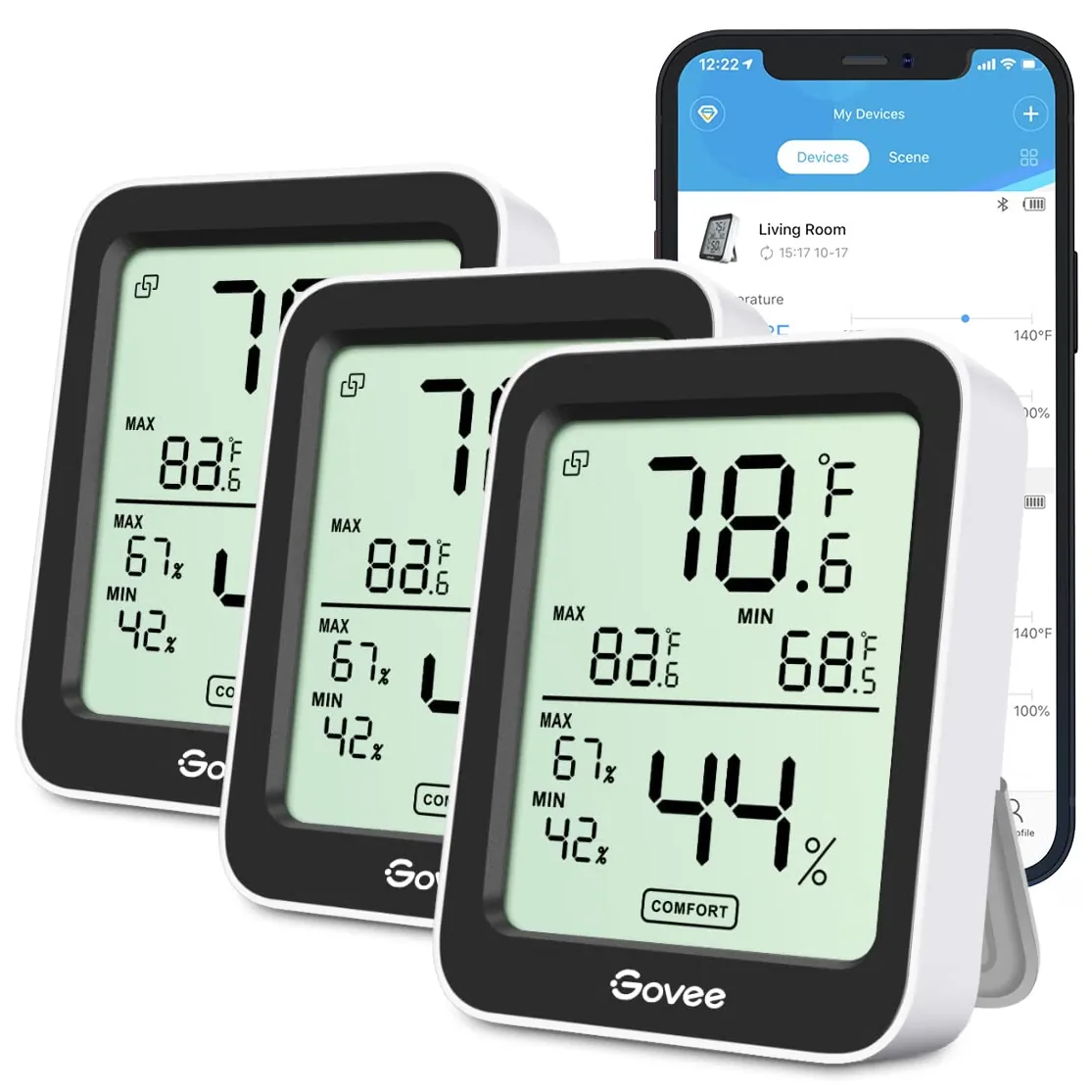 Govee Indoor Hygrometer Thermometer 3-Pack H5075 — product photo