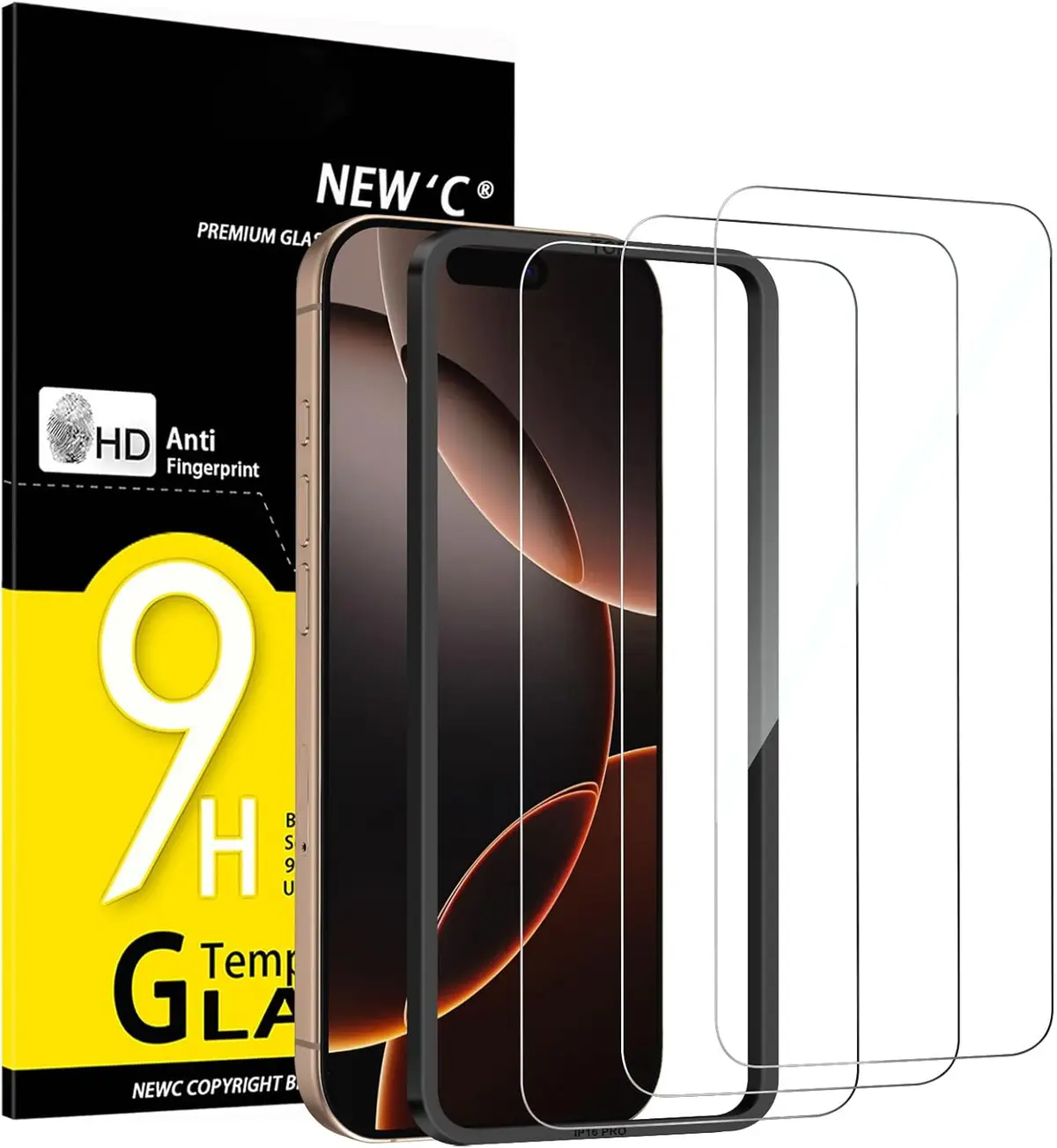 NEW'C Screen Protector for iPhone 17 / 17 Pro / 16 Pro (3-Pack, Tempered Glass) — product photo