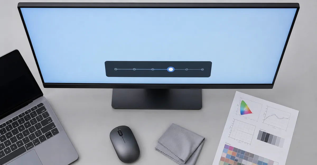 Step-by-step monitor on-screen display walkthrough showing white-balance, gamma, and color-temperature reset controls