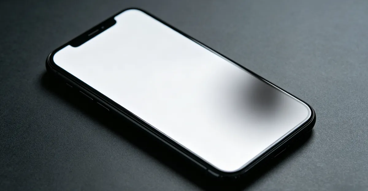 Smartphone displaying a hazy grey spot on a bright screen caused by pressure damage or display layer delamination
