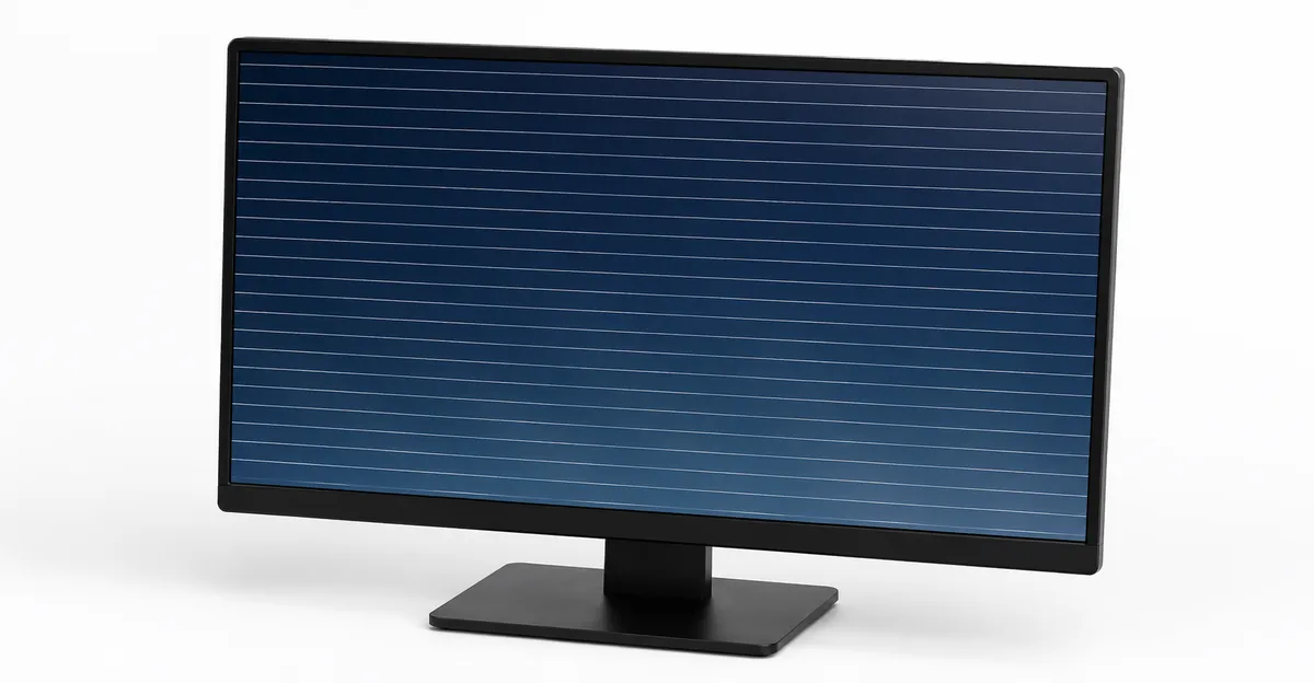 Modern LCD monitor displaying several thin, evenly spaced white horizontal lines across a dark blue screen, viewed at a slight three-quarter angle against a neutral background.