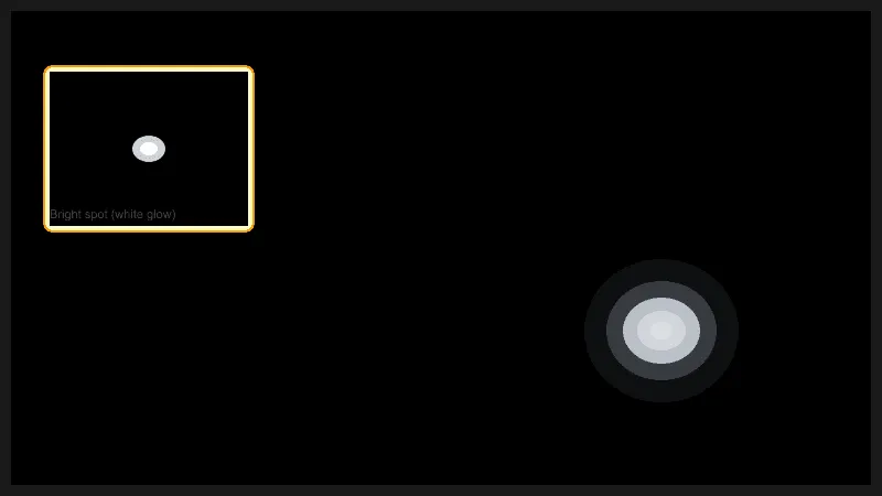 LCD screen showing a bright spot glowing on black background with zoom annotation