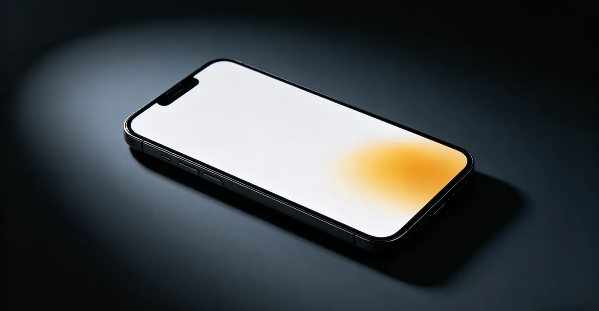 Smartphone screen displaying a localized yellow-amber discoloration spot in one corner, illustrating a common mobile display defect symptom